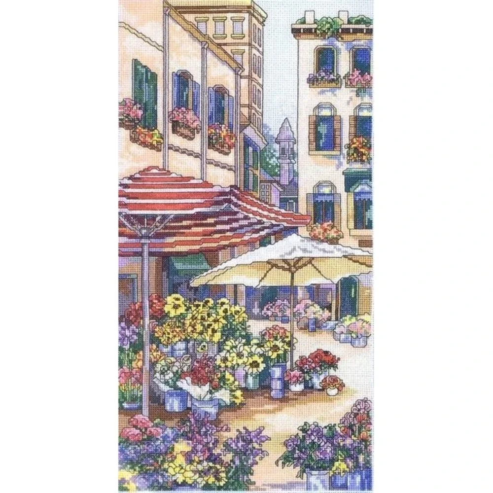 Janlynn Flower Market Cross Stitch Kit 14 Count Aida Street Scene Flowers 8